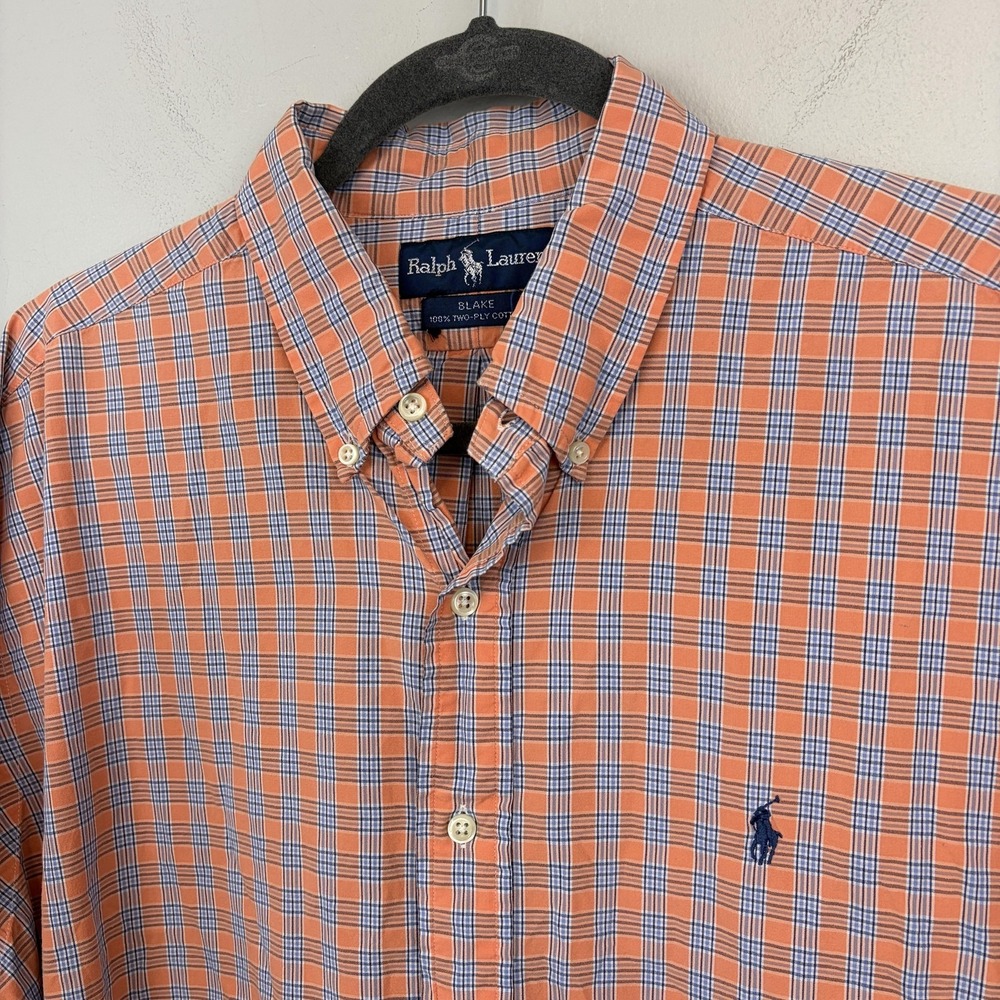 Ralph Lauren Shirt Mens XL Orange Blue Plaid Blake Button‎ Down Cotton Casual